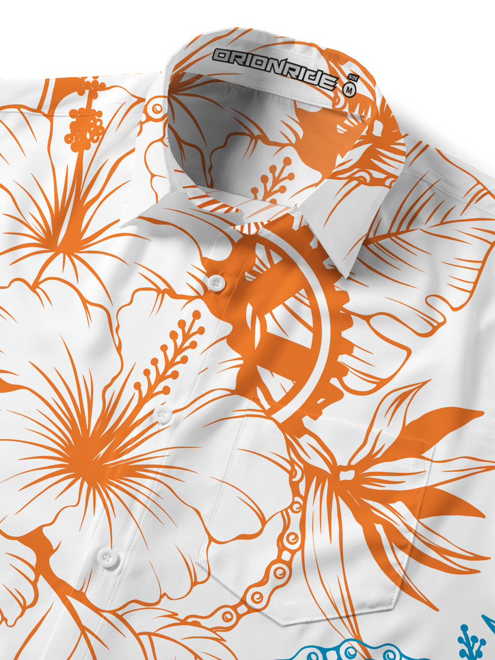 Orionride Bright Hibiscus Flowers Zipper Pockets Ultra Lightweight Short Sleeves Gravel Shirt