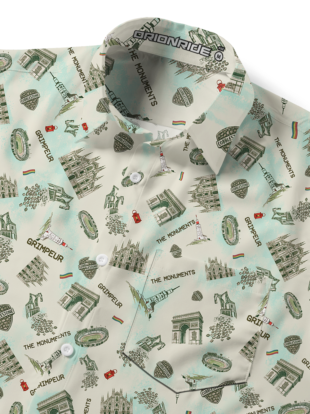 Orionride Landmark Buildings Zipper Pockets Ultra Lightweight Short Sleeves Gravel Shirt