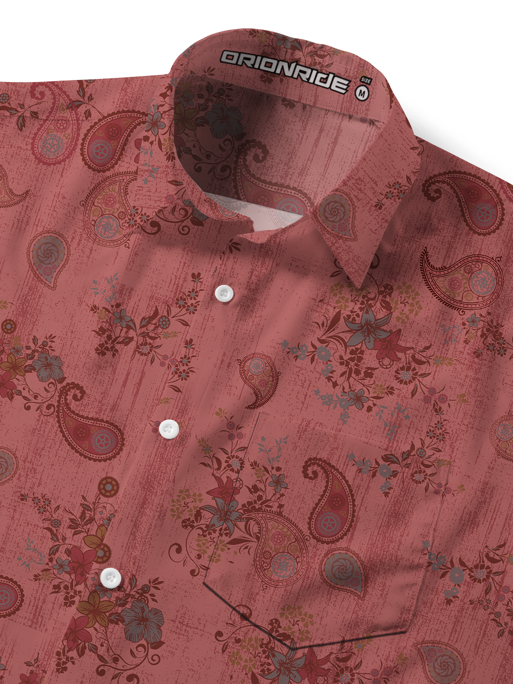 Orionride Red Cashew Flower Zipper Pockets Ultra Lightweight Short Sleeves Gravel Shirt