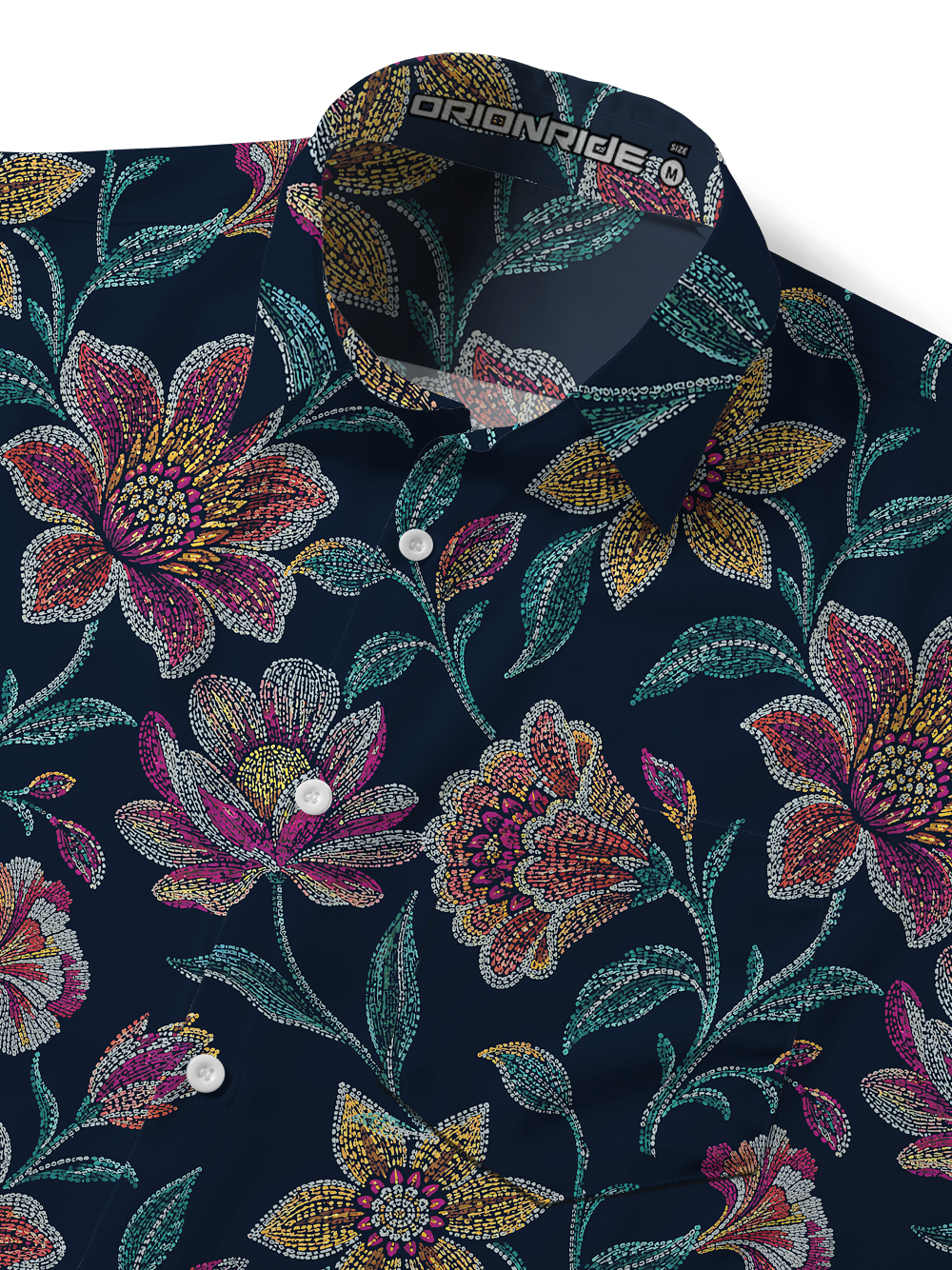 Orionride Beaded Floral Zipper Pockets Ultra Lightweight Short Sleeves Gravel Shirt