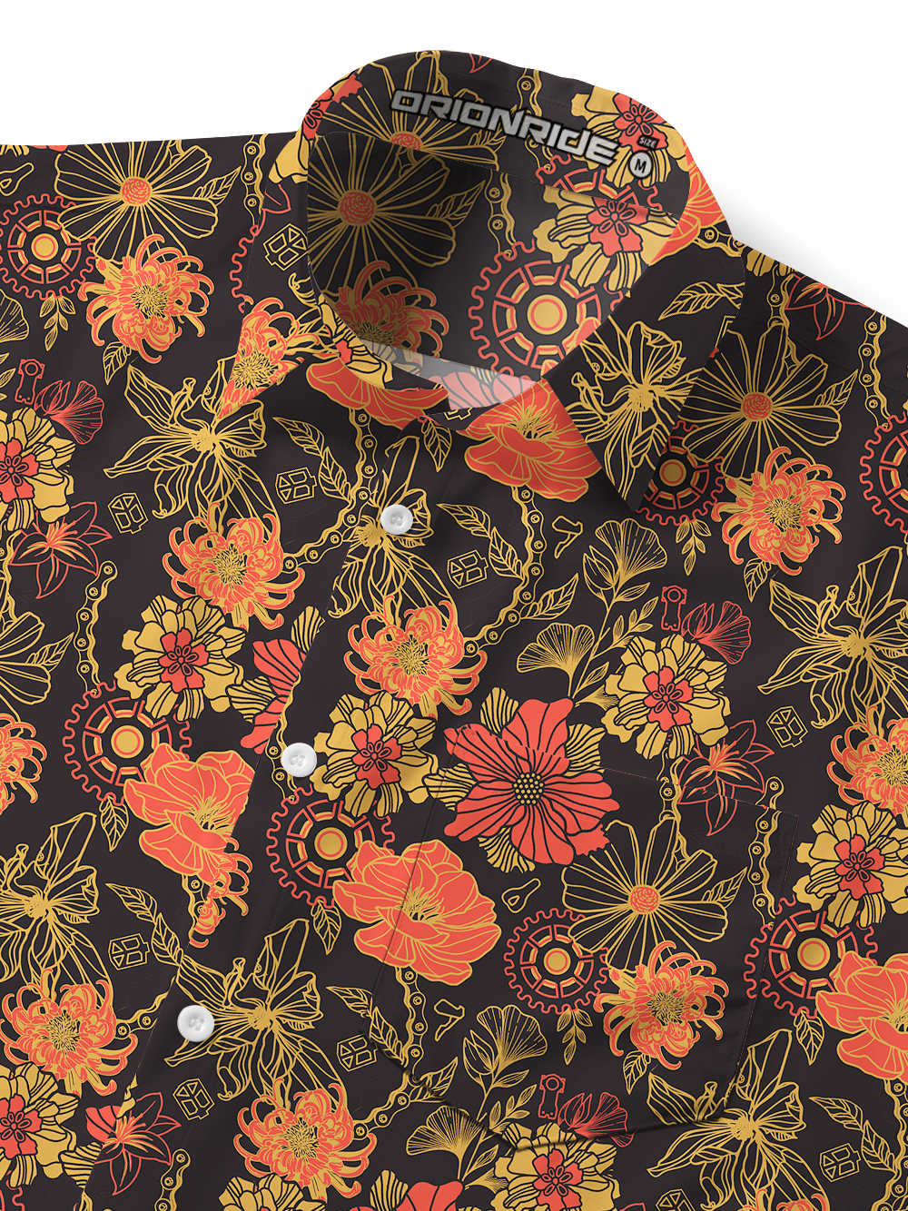 Orionride Vibrant Gear-Shaped Flowers Zipper Pockets Ultra Lightweight Short Sleeves Gravel Shirt