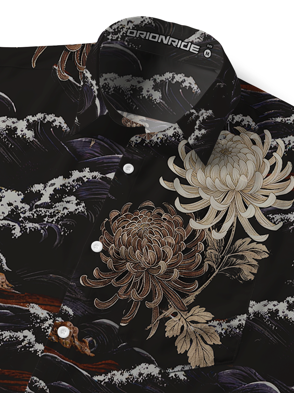 Orionride Chrysanthemums And Waves Zipper Pockets Ultra Lightweight Short Sleeves Gravel Shirt