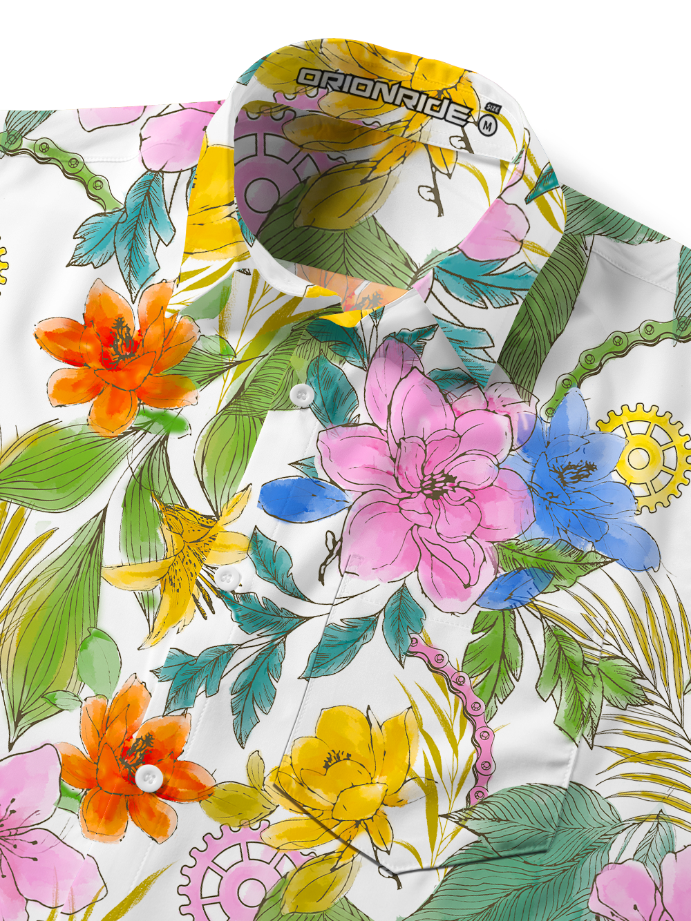 Orionride Ink And Wash Flower Zipper Pockets Ultra Lightweight Short Sleeves Gravel Shirt