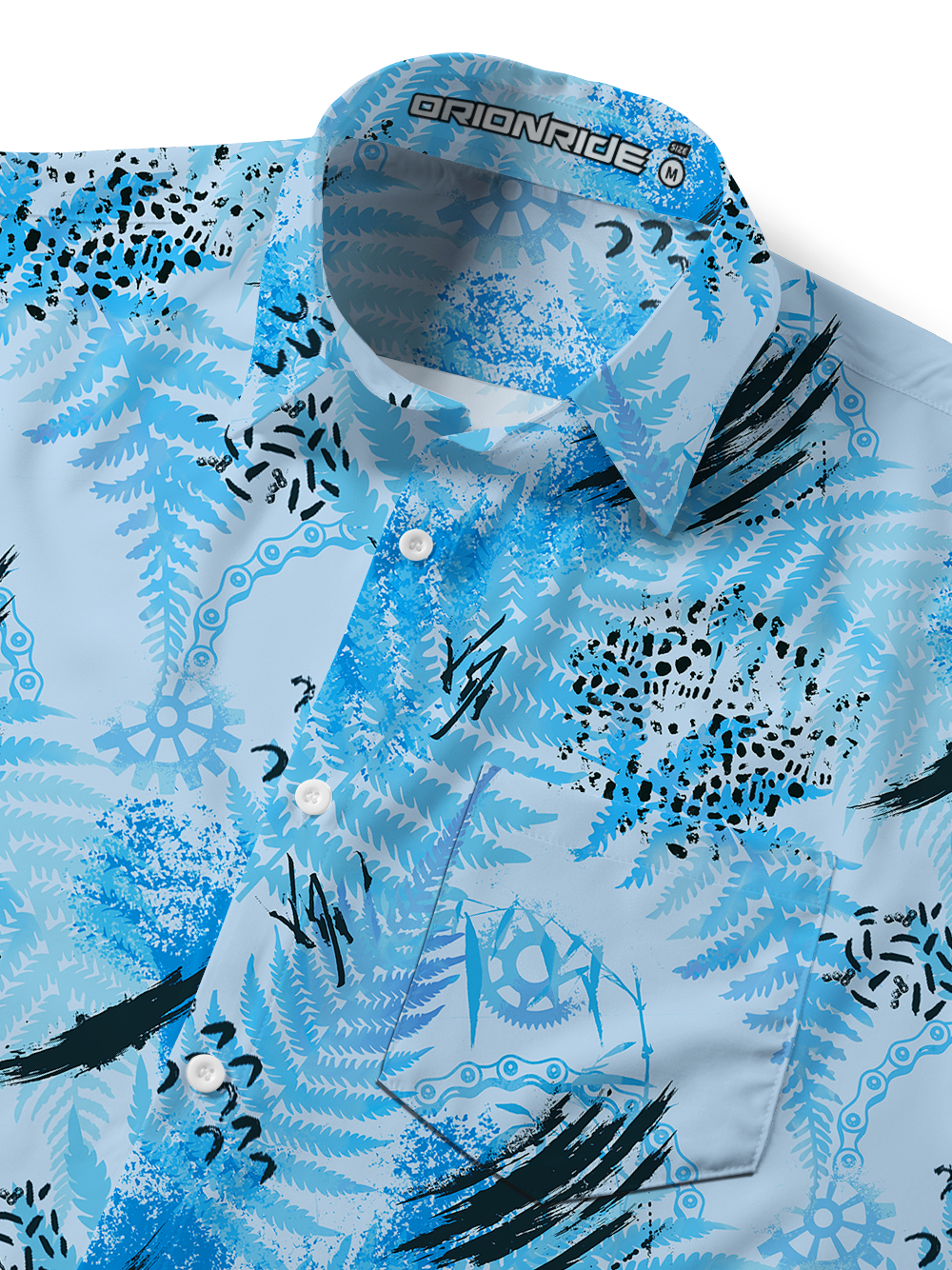 Orionride Blue Palm Leaves Zipper Pockets Ultra Lightweight Short Sleeves Gravel Shirt