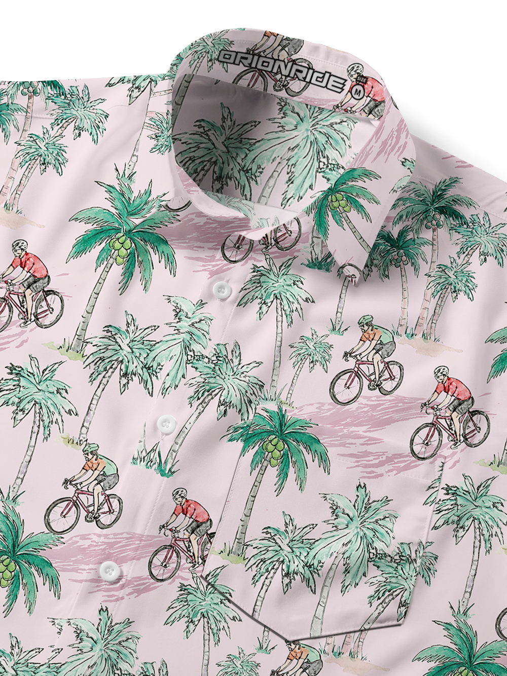 Orionride Pink Coconut Tree Zipper Pockets Ultra Lightweight Short Sleeves Gravel Shirt