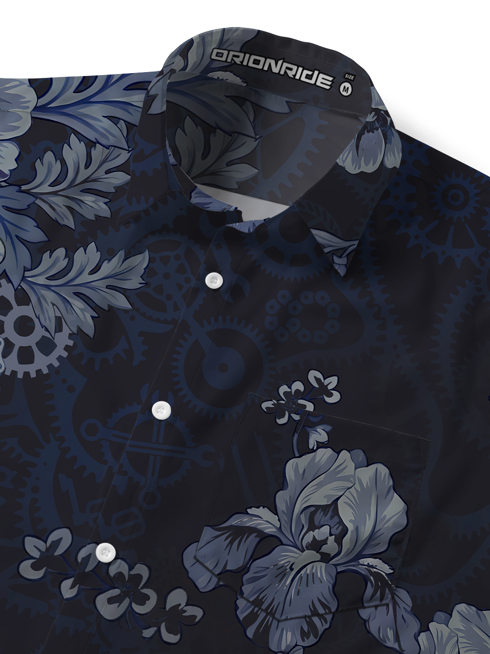 Orionride Dark Floral Pattern Zipper Pockets Ultra Lightweight Short Sleeves Gravel Shirt