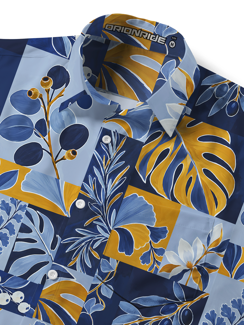 Orionride Geometric Tropical Foliage Zipper Pockets Ultra Lightweight Short Sleeves Gravel Shirt