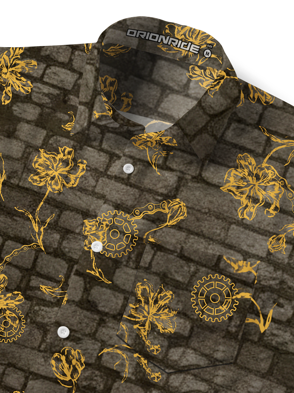 Orionride Brick Wall Flowers Zipper Pockets Ultra Lightweight Short Sleeves Gravel Shirt