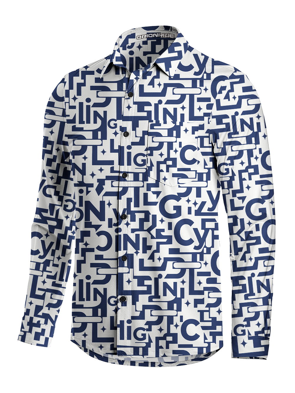 Orionride Stacked Letters Men's Stretchy Breathable Long Sleeve Gravel Shirt