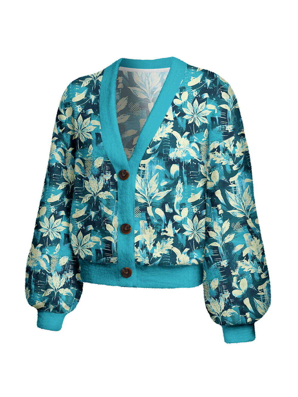 Orionride Leaf Graffiti Women's Fuzzy Knit Cardigan
