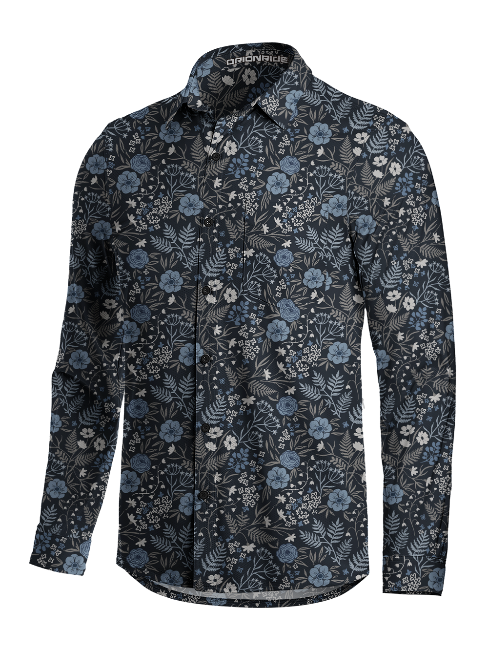 Orionride Midnight Florals Men's Stretchy Breathable Long Sleeve Gravel Shirt