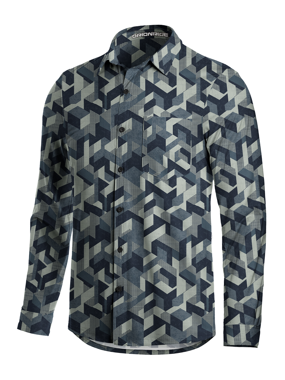 Orionride Geo Blocks Men's Stretchy Breathable Long Sleeve Gravel Shirt