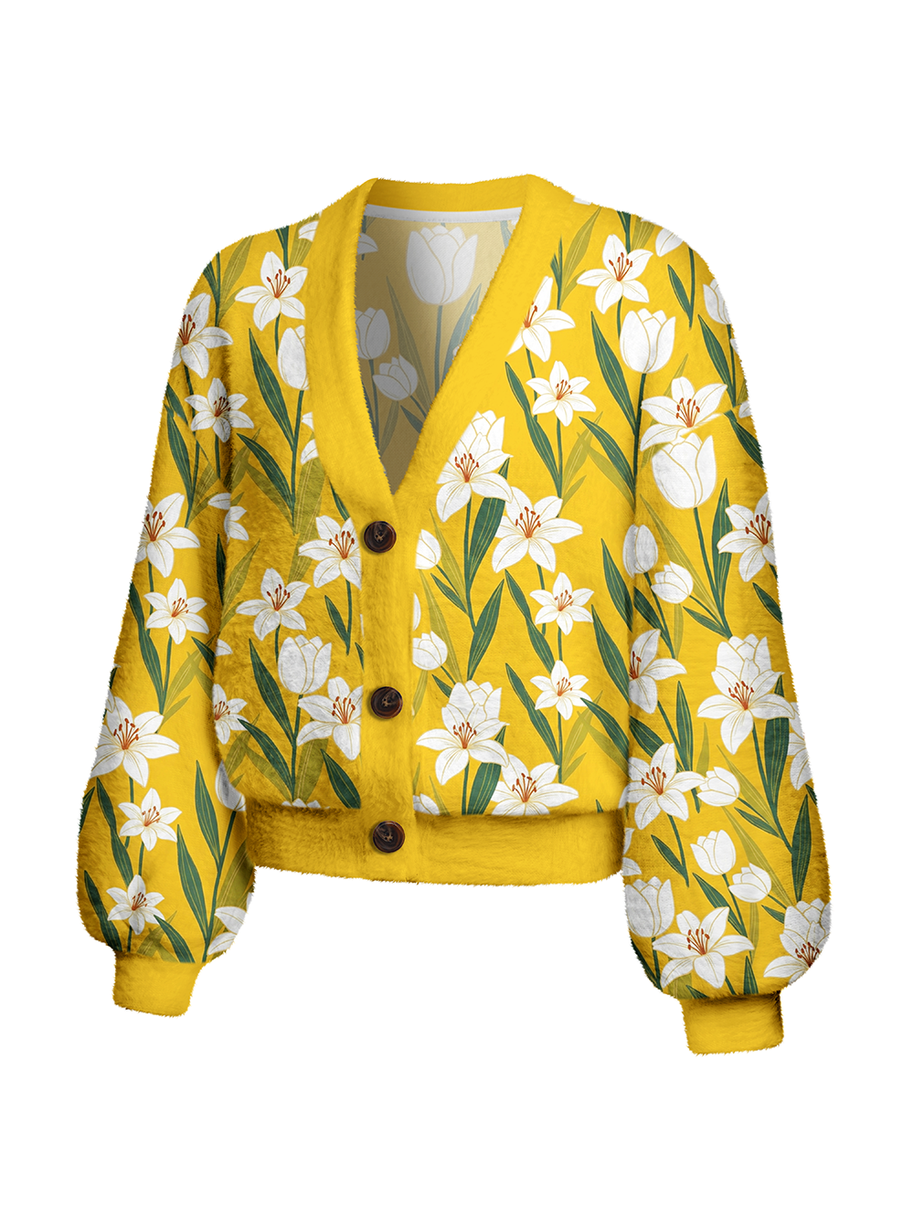 Orionride Yellow Lily Women's Fuzzy Knit Cardigan