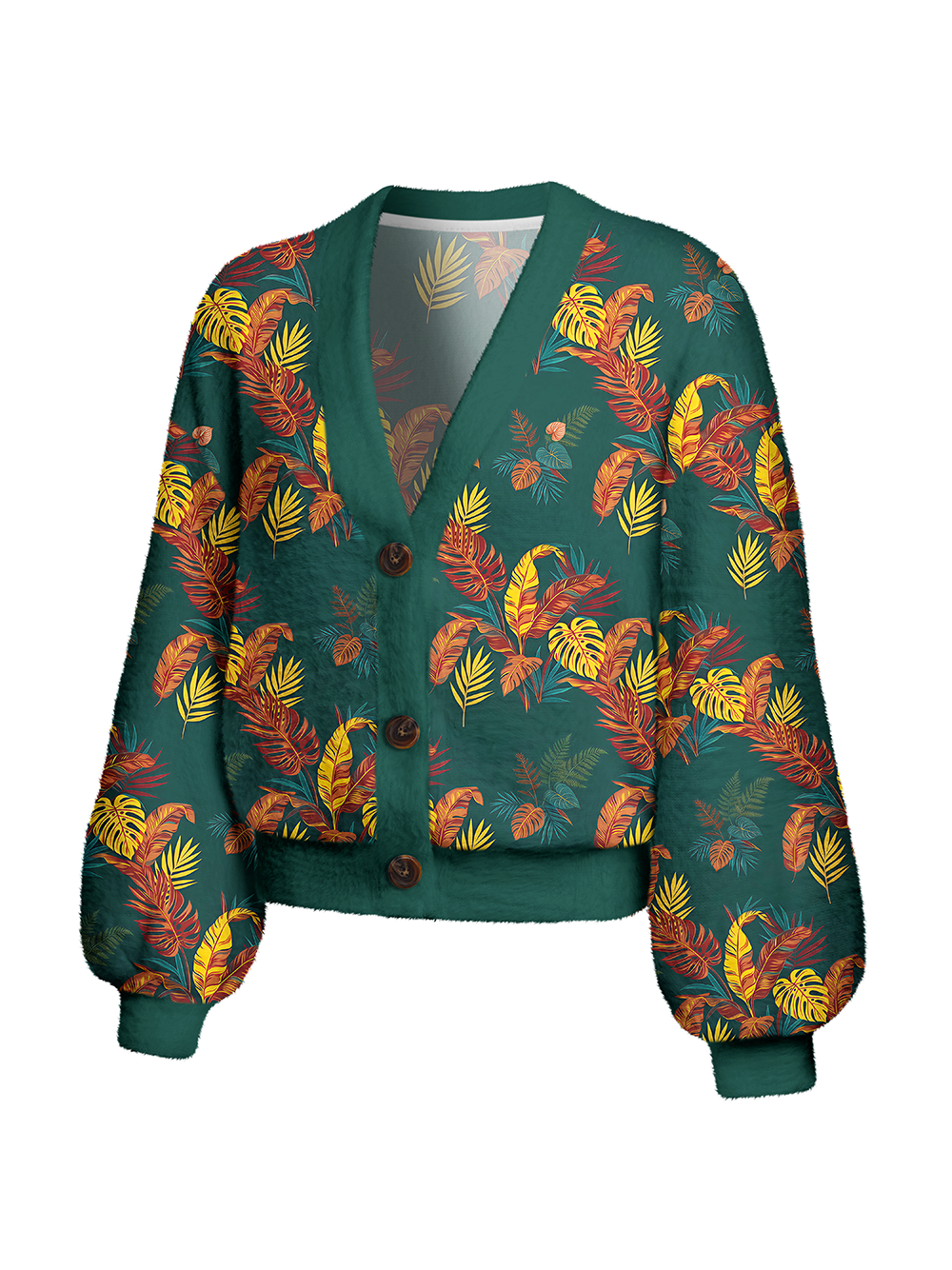 Orionride Begonia Leaves Women's Fuzzy Knit Cardigan