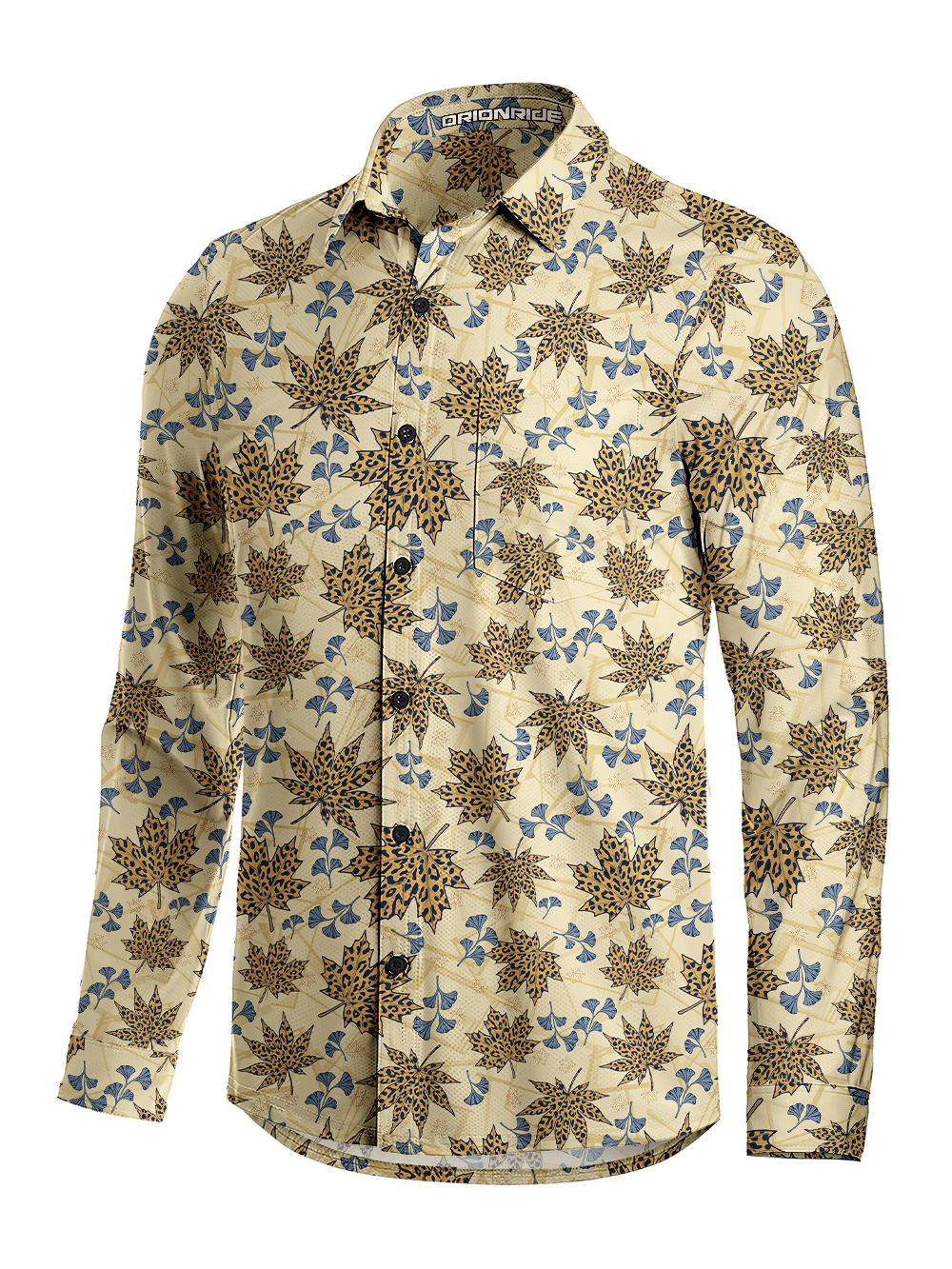 Orionride Leaf Pattern Men's Stretchy Breathable Long Sleeve Gravel Shirt
