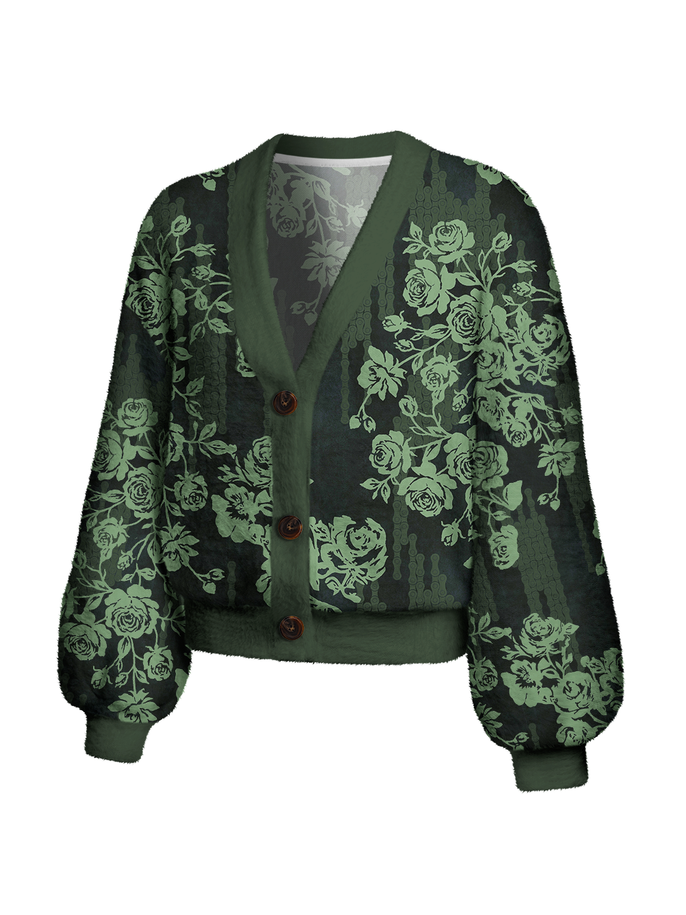 Orionride Green Rose Women's Fuzzy Knit Cardigan