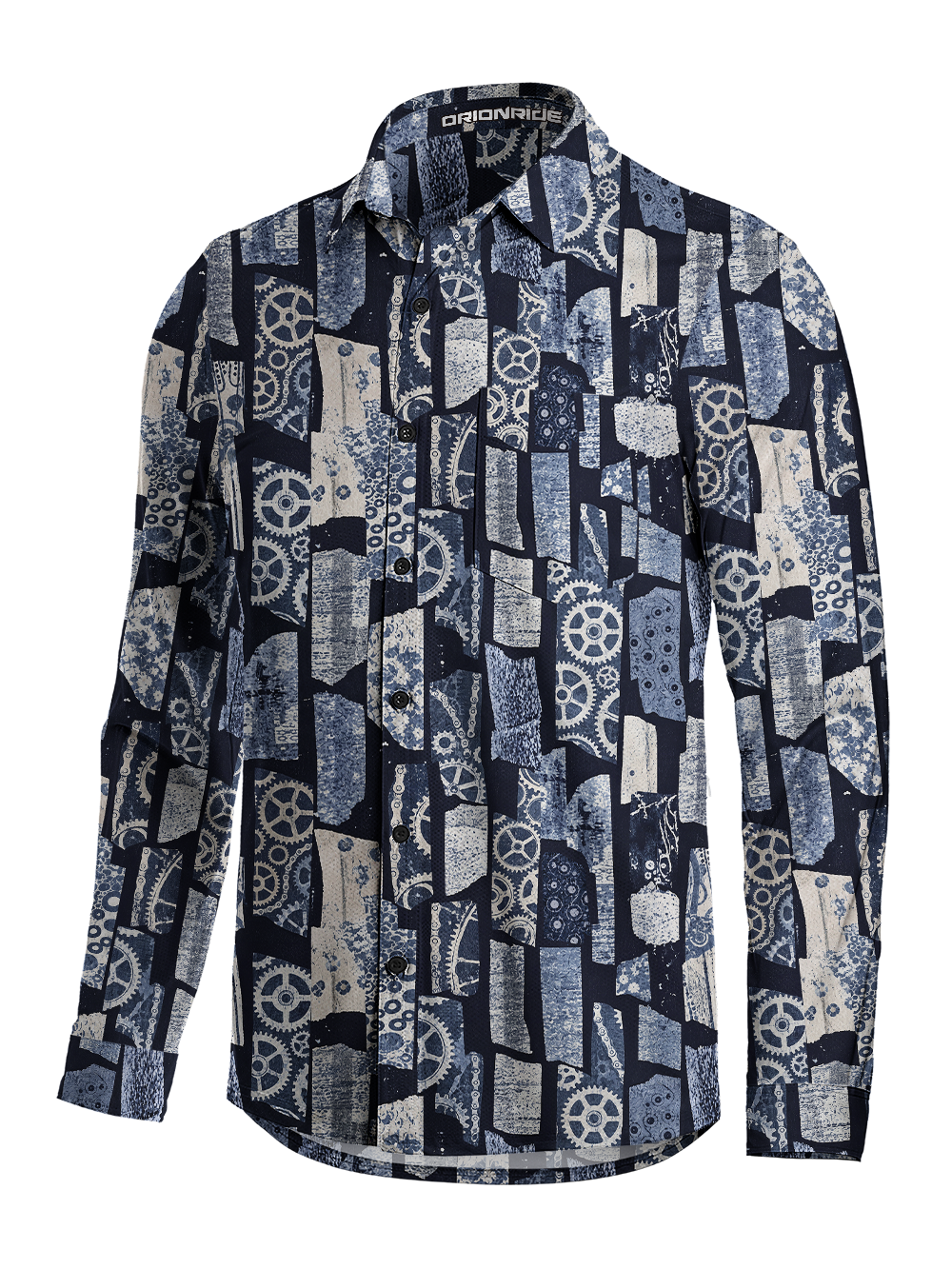 Orionride Indigo Gear Patchwork Men's Stretchy Breathable Long Sleeve Gravel Shirt