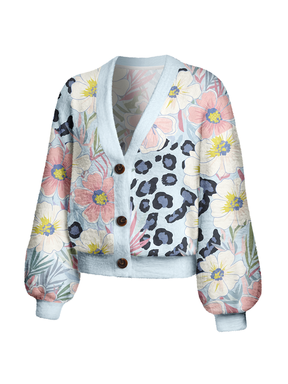 Orionride Hand-Painted Flowers Women's Fuzzy Knit Cardigan