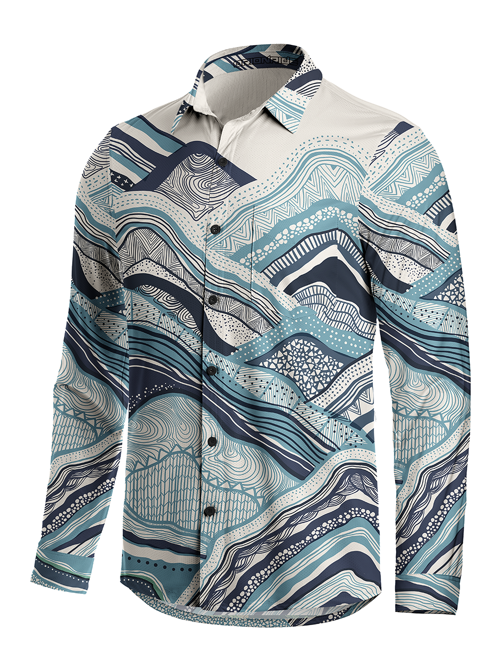 Orionride Layered Mountains And Seas Men's Stretchy Breathable Long Sleeve Gravel Shirt
