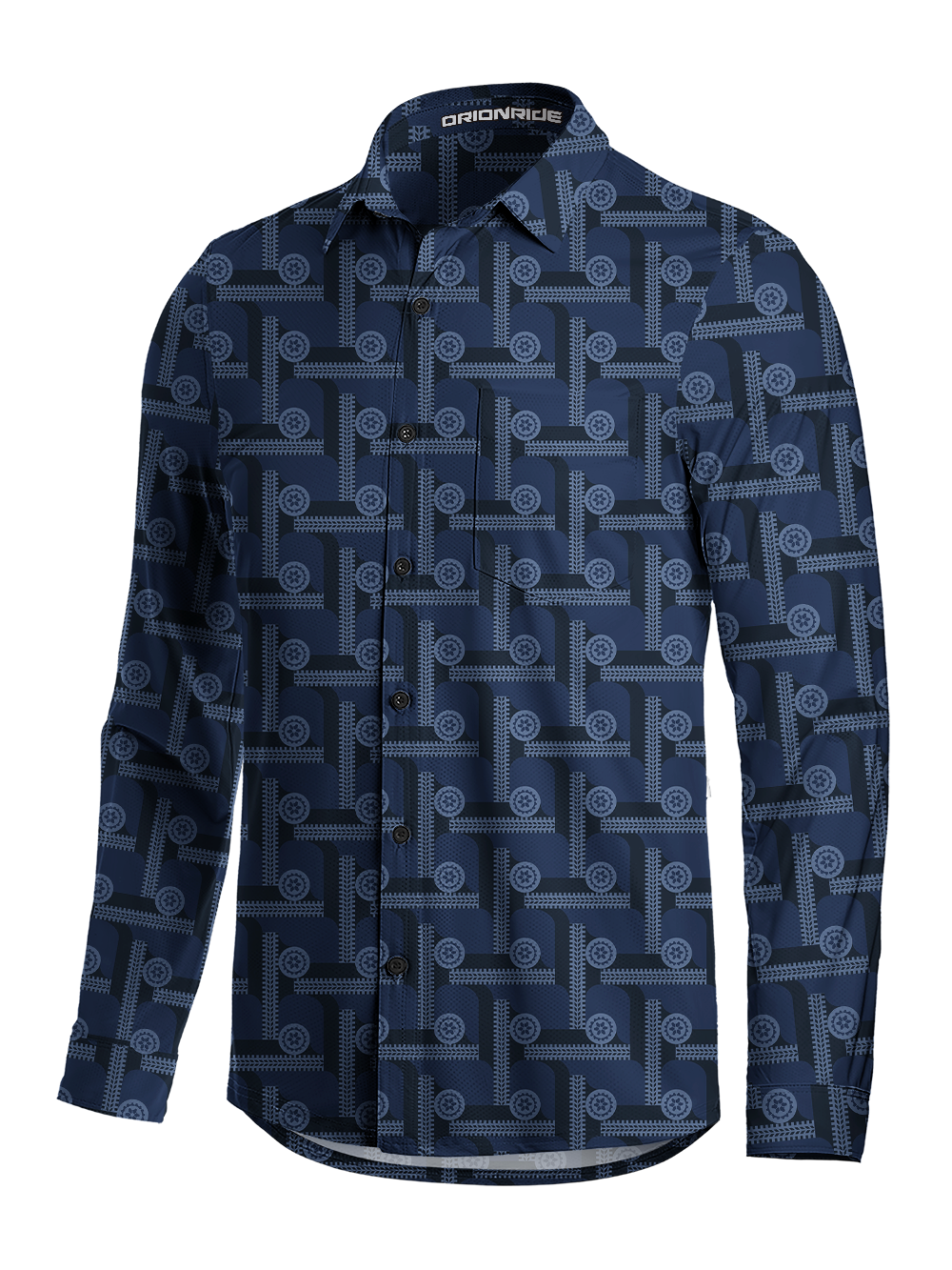 Orionride Gear Pattern Men's Stretchy Breathable Long Sleeve Gravel Shirt