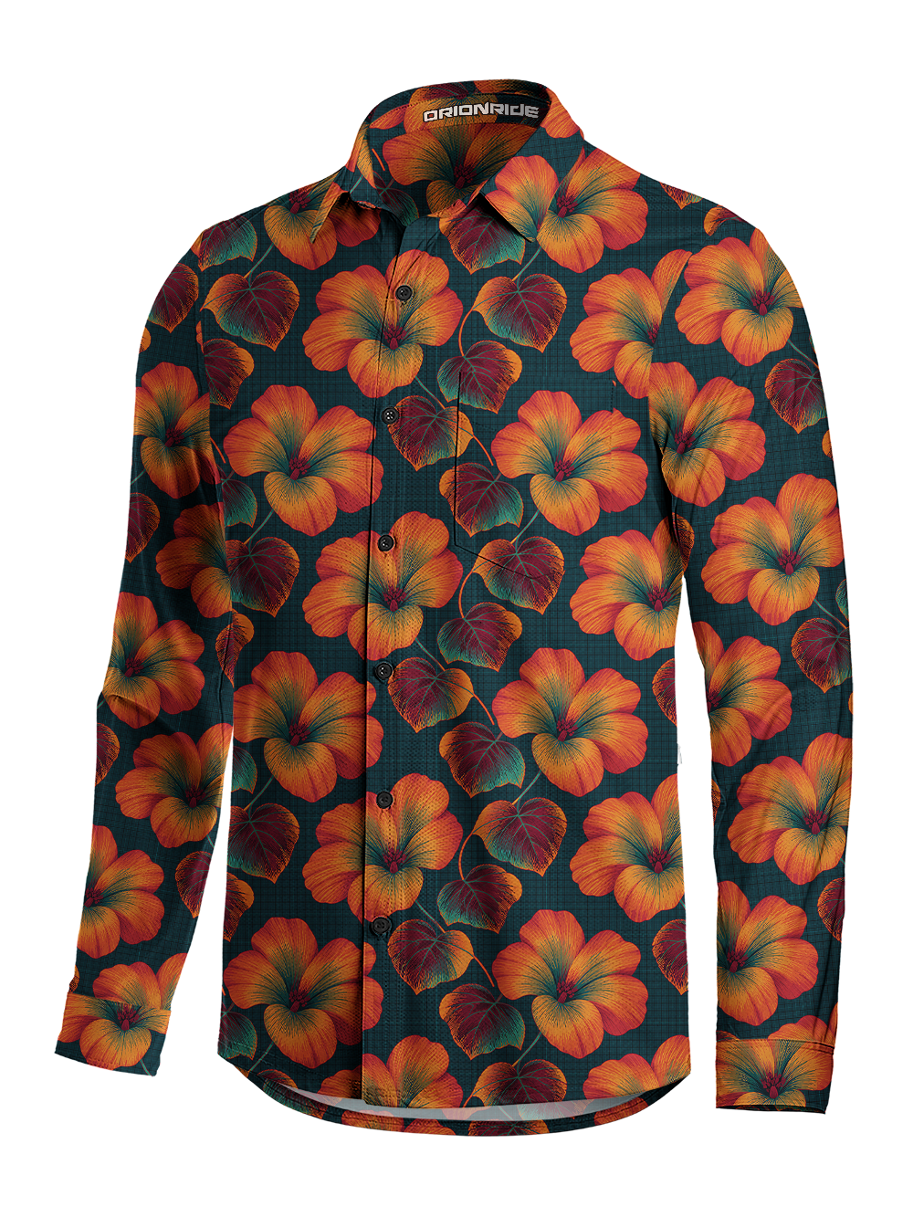Orionride Fiery Hibiscus Men's Stretchy Breathable Long Sleeve Gravel Shirt