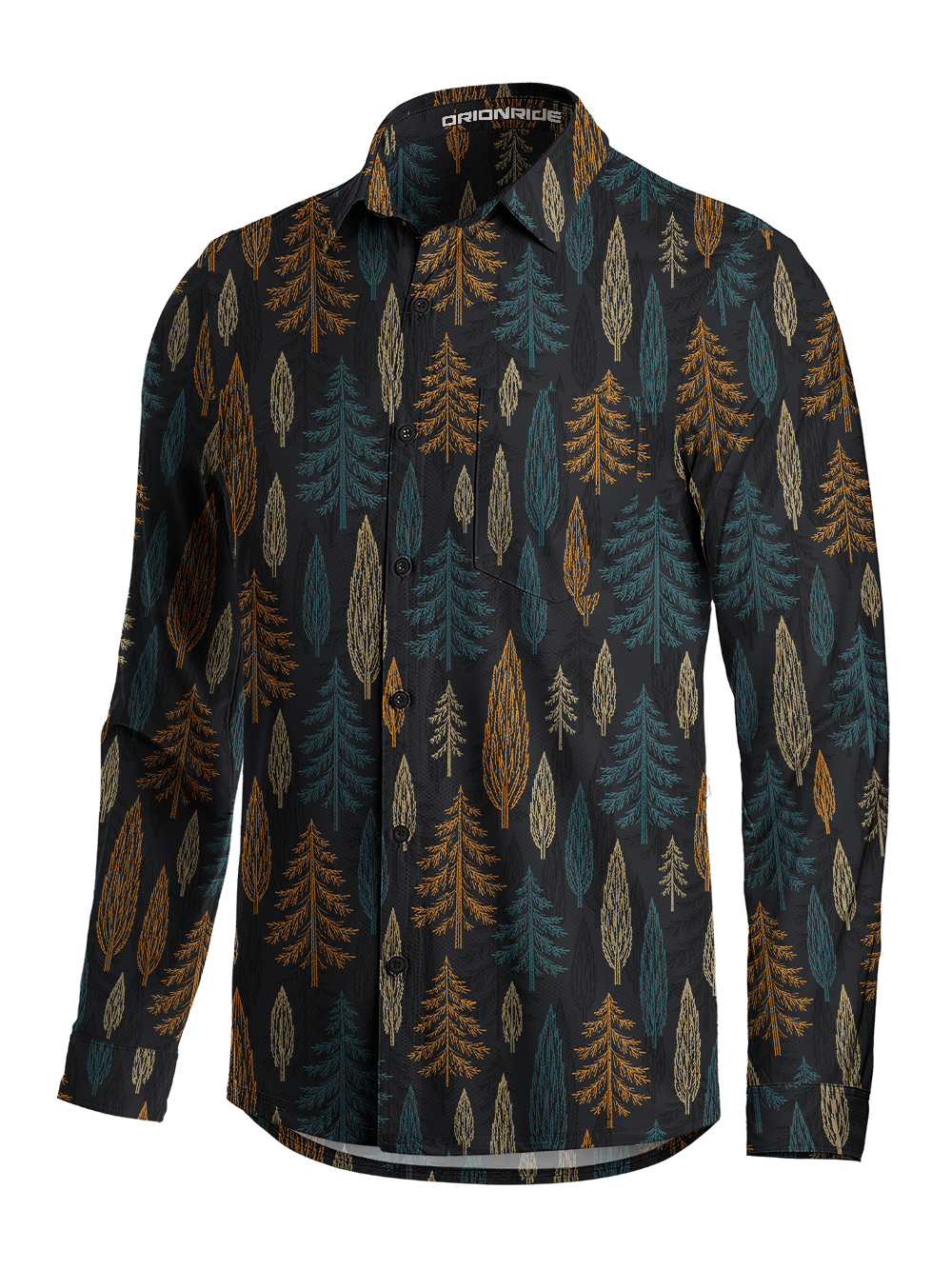 Orionride Embroidered Forest Men's Stretchy Breathable Long Sleeve Gravel Shirt