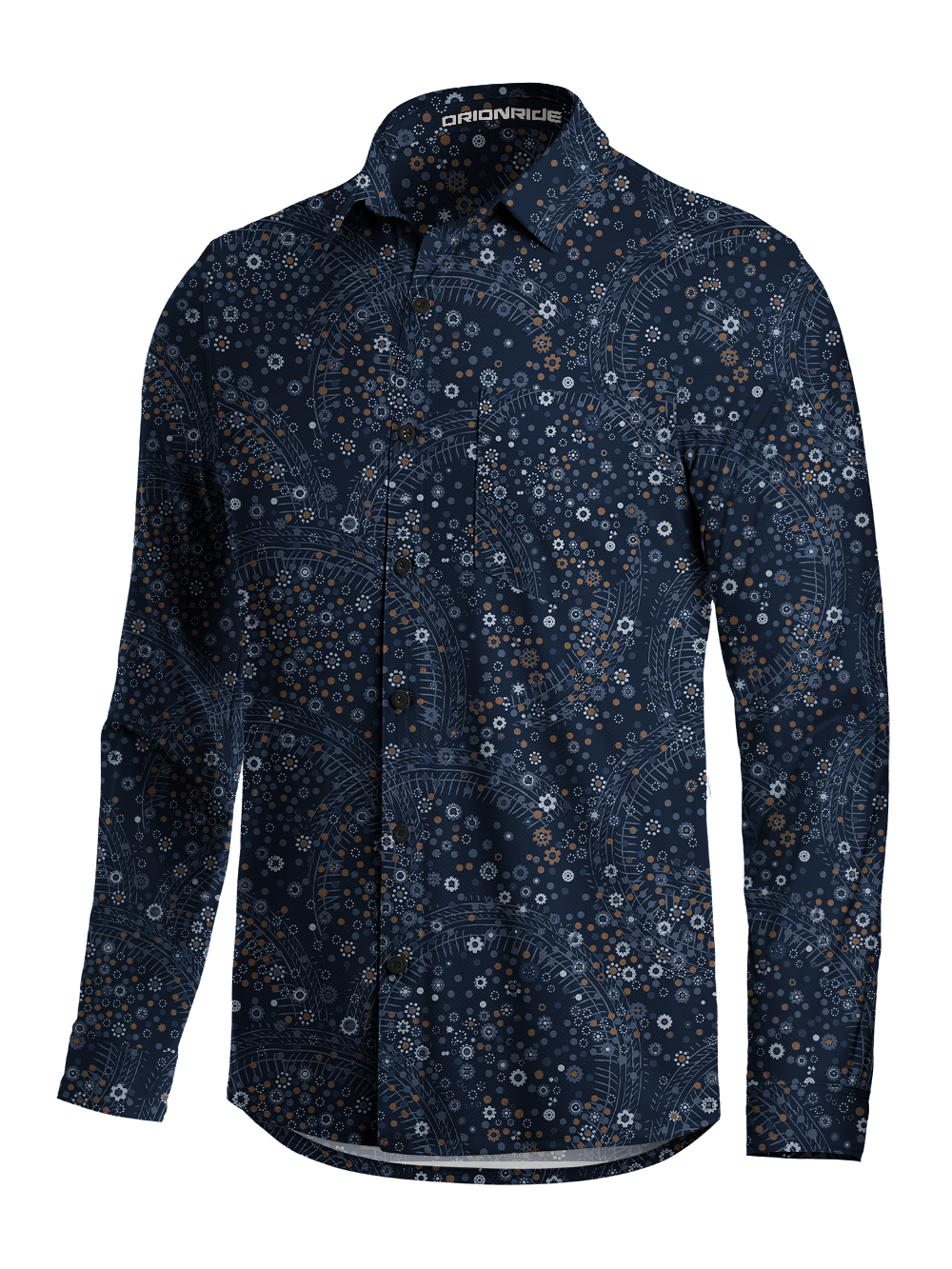 Orionride Gears and Flowers Men's Stretchy Breathable Long Sleeve Gravel Shirt