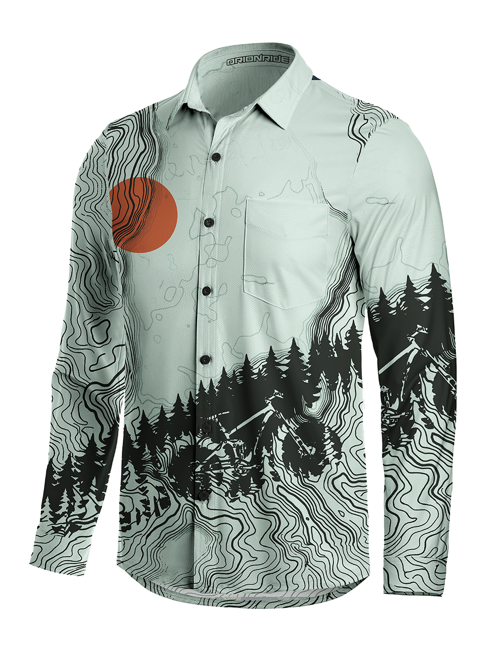 Orionride Sunrise Contour Lines Men's Stretchy Breathable Long Sleeve Gravel Shirt