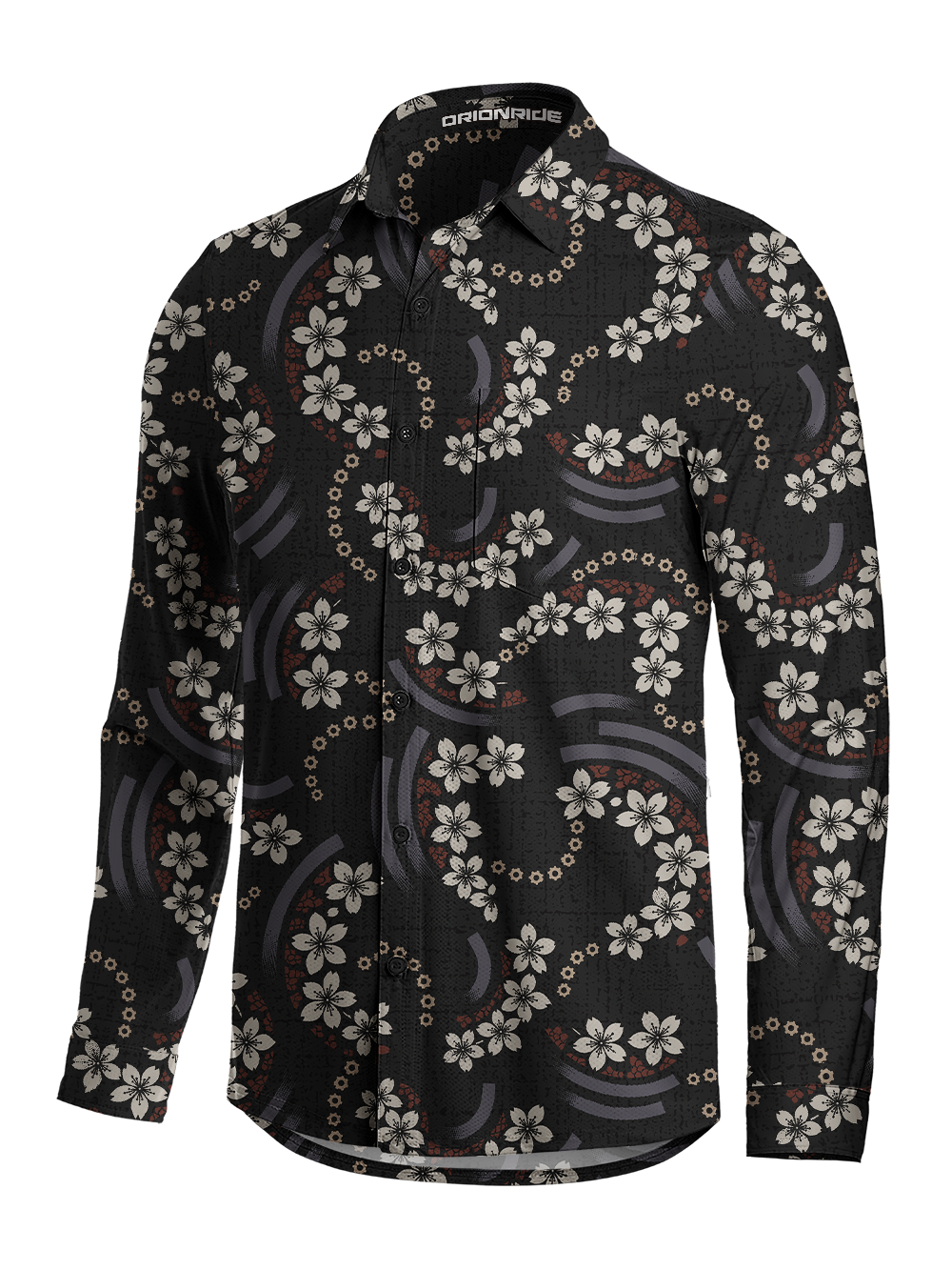 Orionride Sakura Pattern Men's Stretchy Breathable Long Sleeve Gravel Shirt