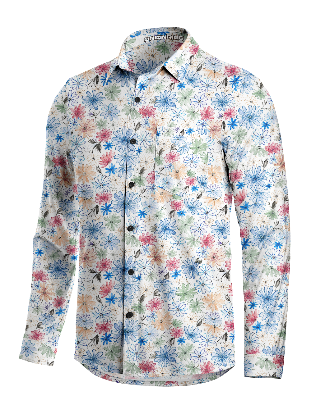 Orionride Wild Blossoms Men's Stretchy Breathable Long Sleeve Gravel Shirt