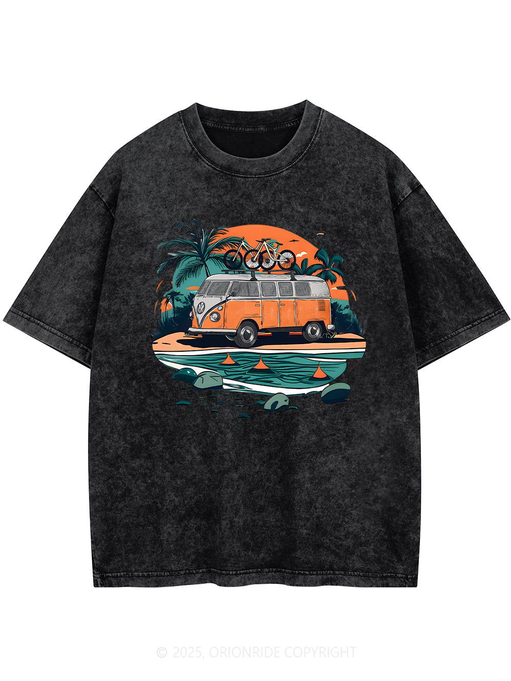 Orionride Beach Retro Car Short Sleeves Bike Washed T-Shirt