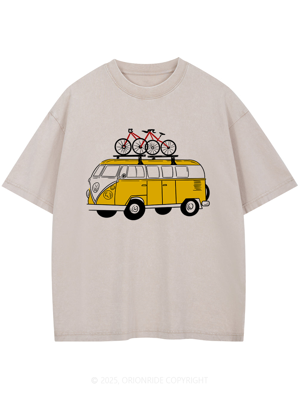 Orionride Yellow Bus Short Sleeves Bike Washed T-Shirt