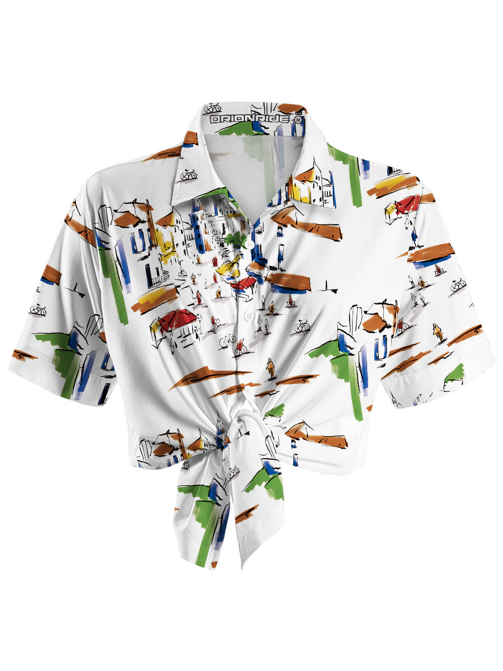 Orionride Hand-painted Street Scene Zipper Pockets Ultra Lightweight Short Sleeves Women's Gravel Shirt