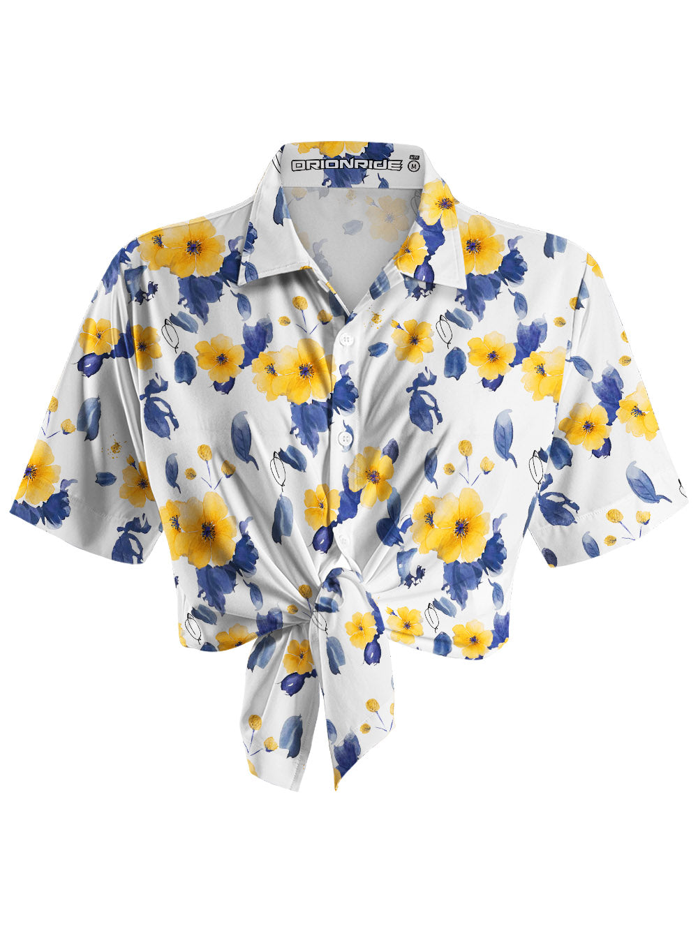 Orionride Ink Hibiscus Flower Zipper Pockets Ultra Lightweight Short Sleeves Women's Gravel Shirt