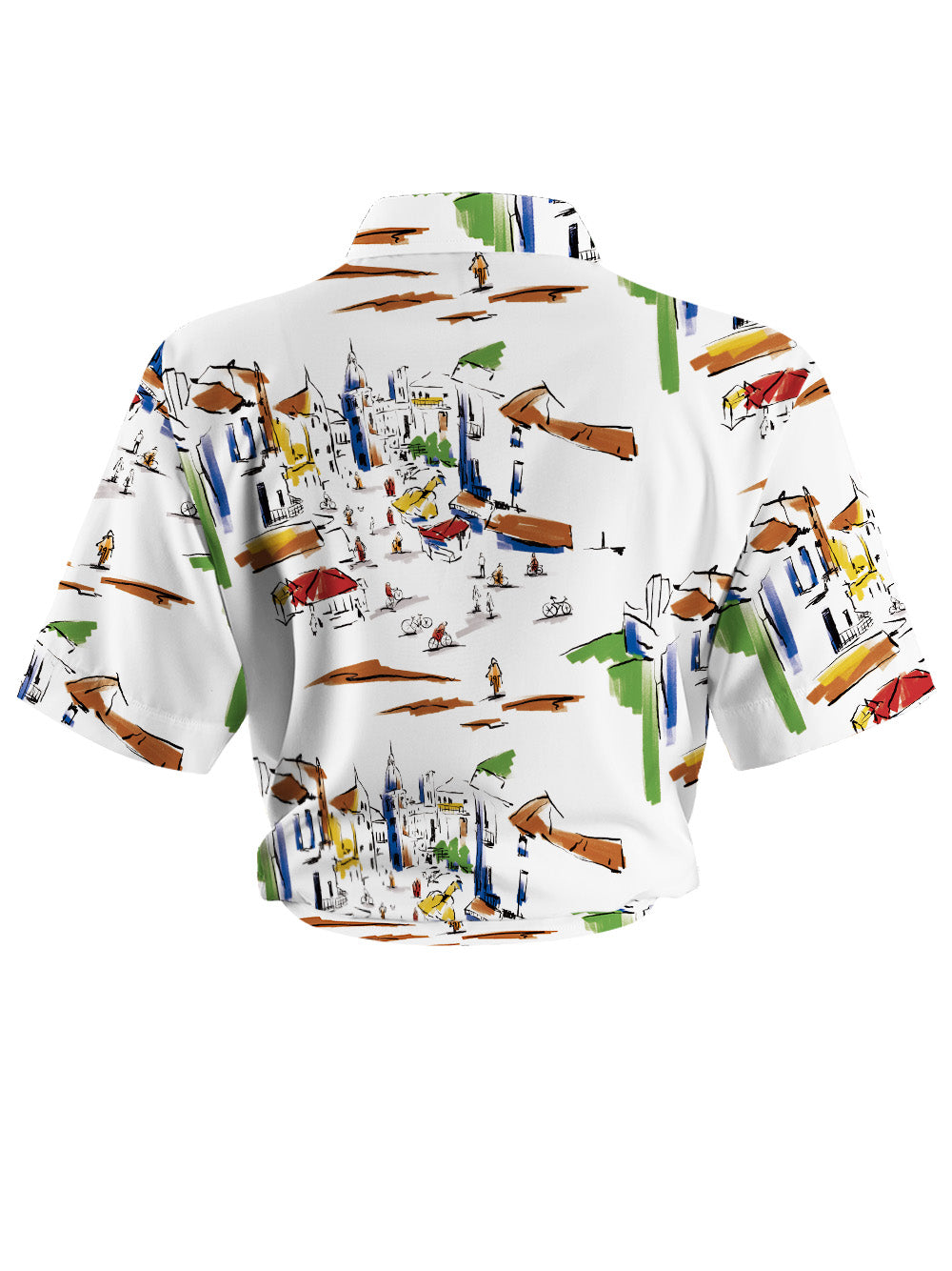 Orionride Hand-painted Street Scene Zipper Pockets Ultra Lightweight Short Sleeves Women's Gravel Shirt