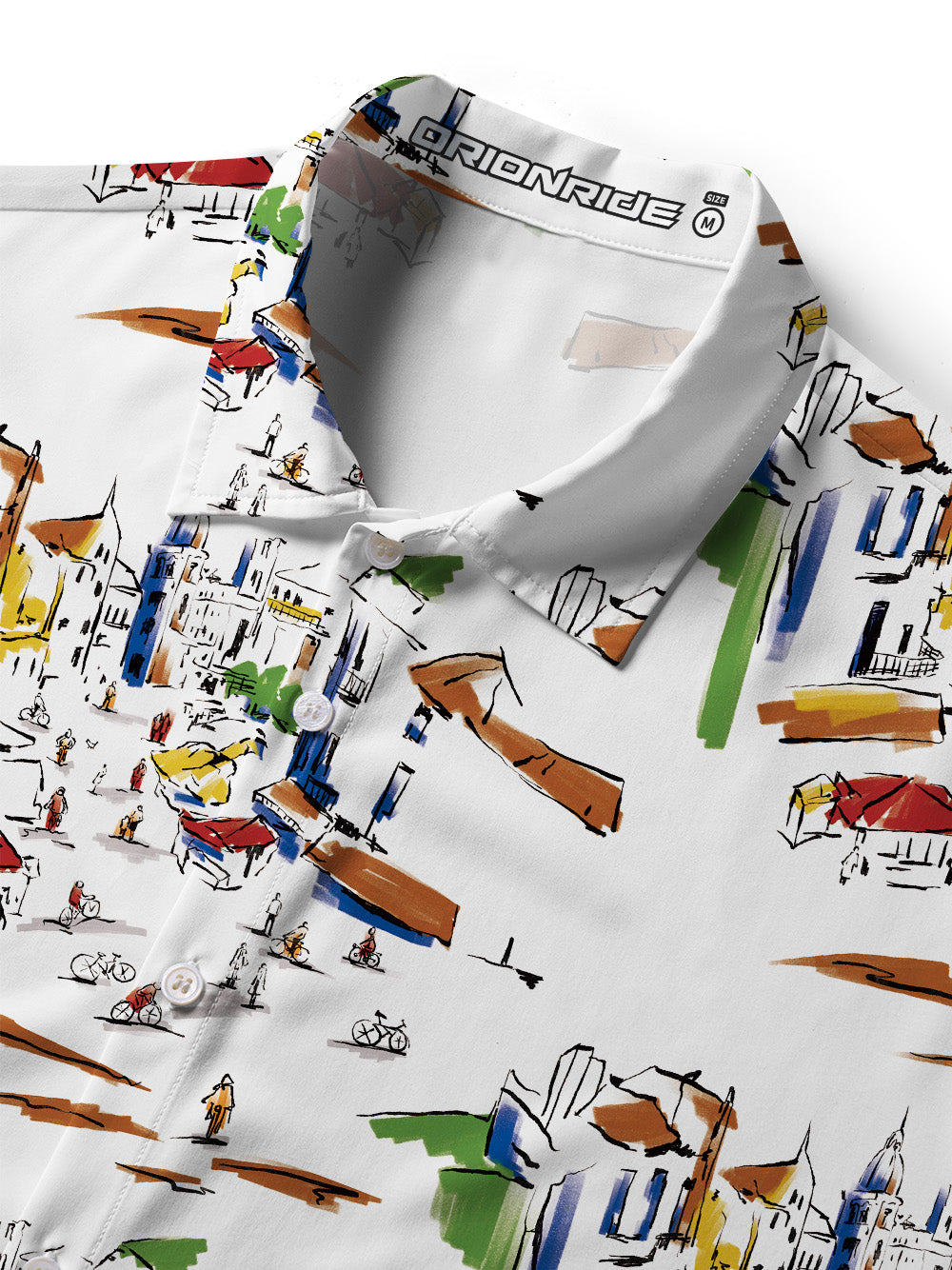 Orionride Hand-painted Street Scene Zipper Pockets Ultra Lightweight Short Sleeves Women's Gravel Shirt