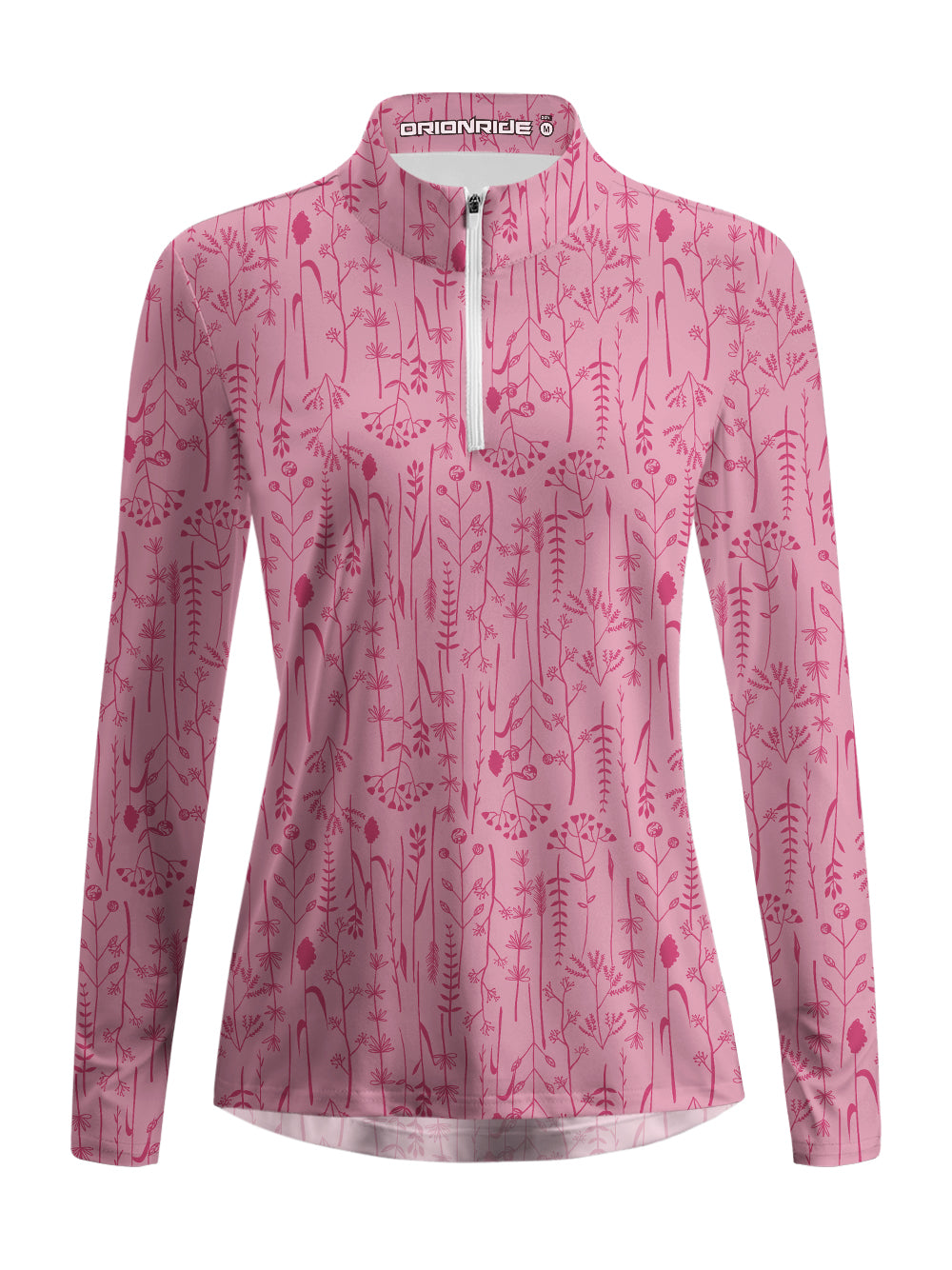 Orionride Pink Fern Frolic Women's Quarter Zipper Long Sleeve Jersey