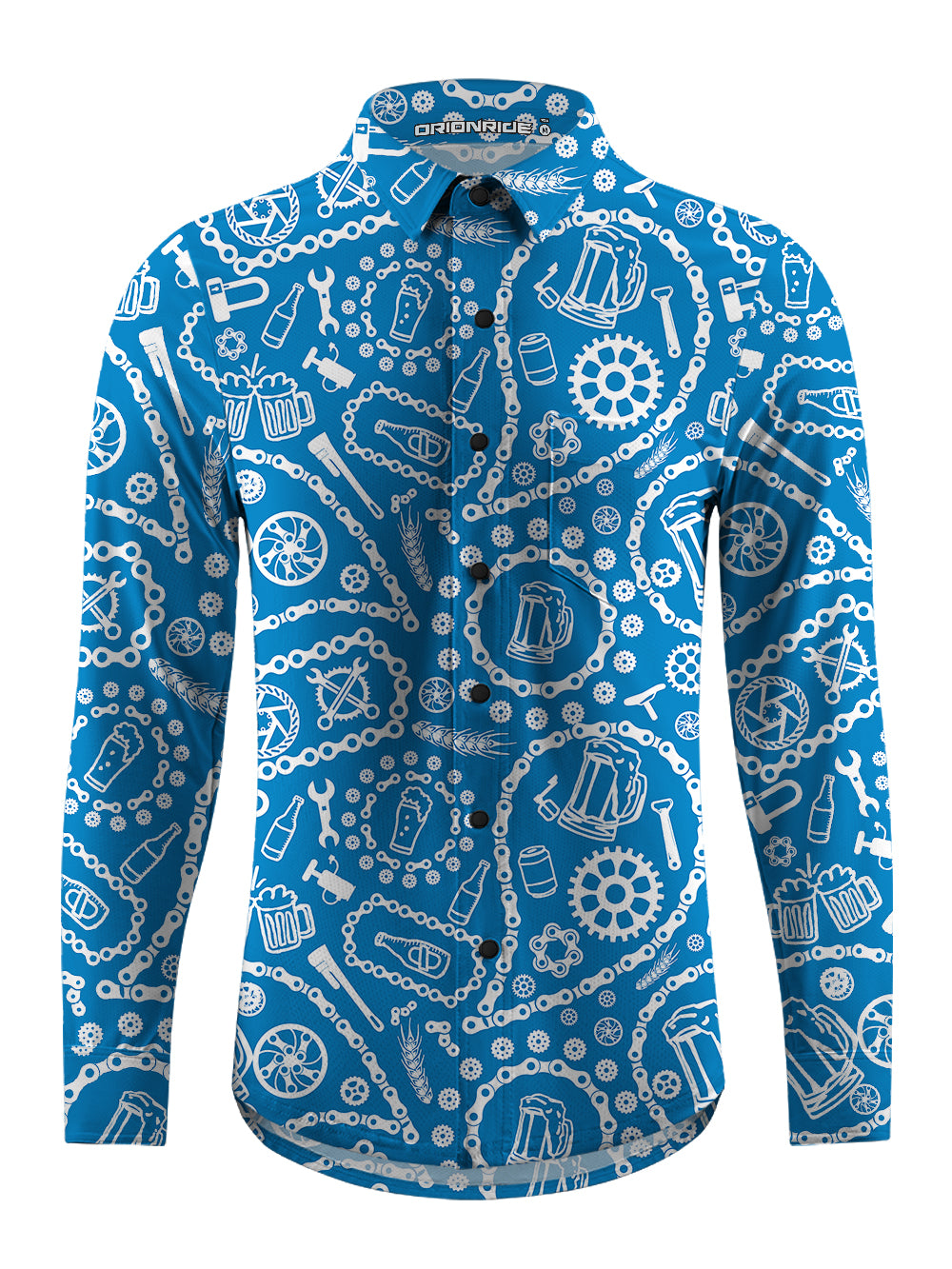 Orionride Chain And Beer Men's Stretchy Breathable Long Sleeve Gravel Shirt