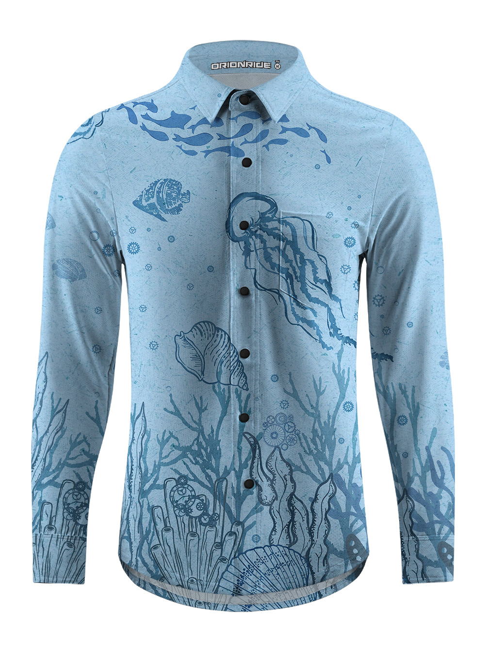 Orionride Ocean Jellyfish Men's Stretchy Breathable Long Sleeve Gravel Shirt