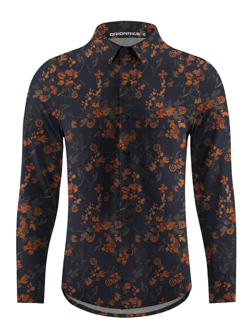 Orionride Bright Ink Flowers Men's Stretchy Breathable Long Sleeve Gravel Shirt