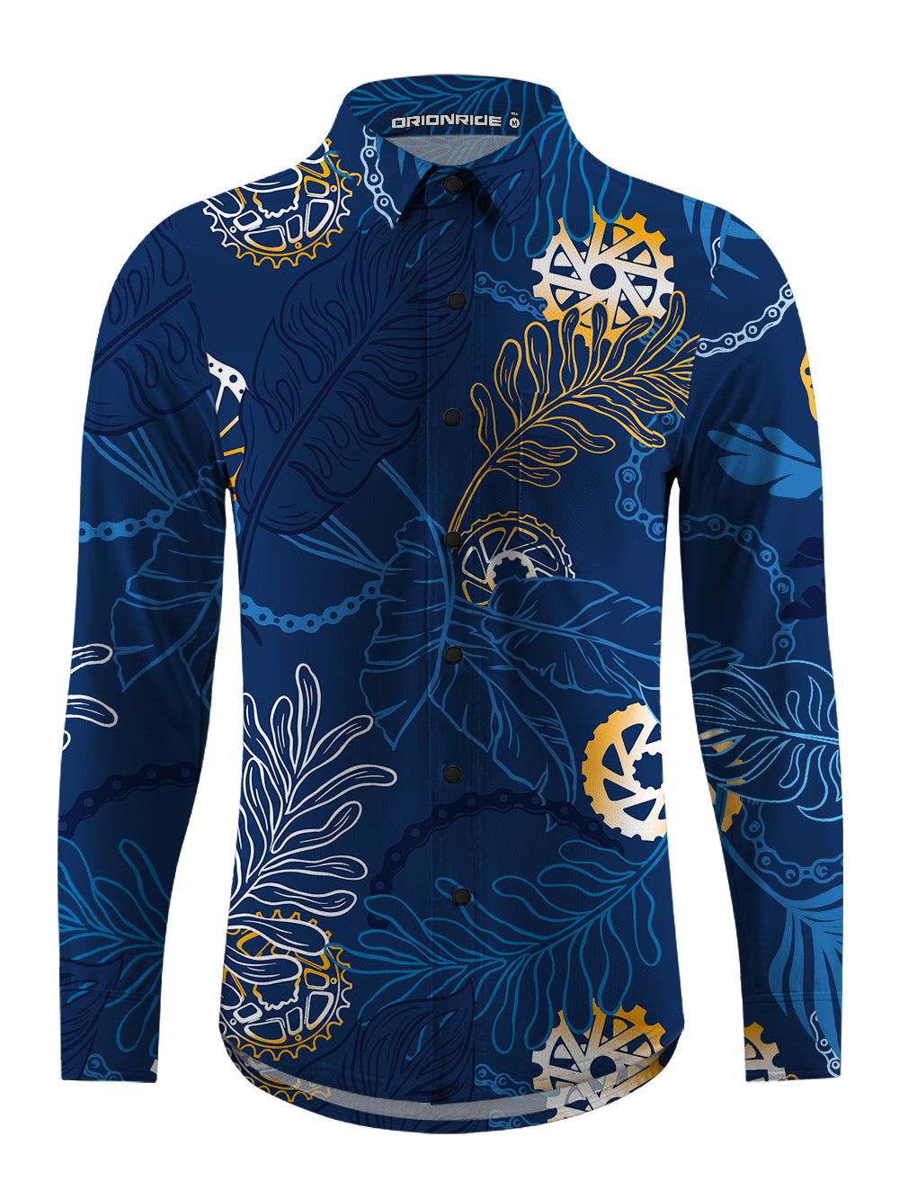 Orionride Watercolor Leaves Men's Stretchy Breathable Long Sleeve Gravel Shirt