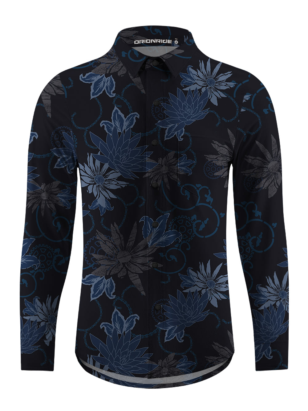 Orionride Dark Flowers Men's Stretchy Breathable Long Sleeve Gravel Shirt