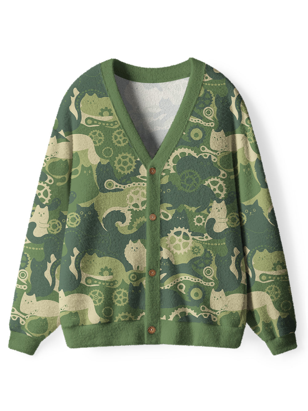 Orionride Cat Playing With Gears Women's Cardigan Knit Sweaters