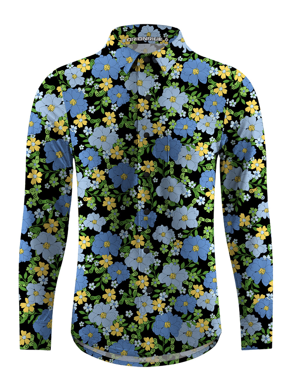 Orionride Tropical Floral Chain Men's Stretchy Breathable Long Sleeve Gravel Shirt