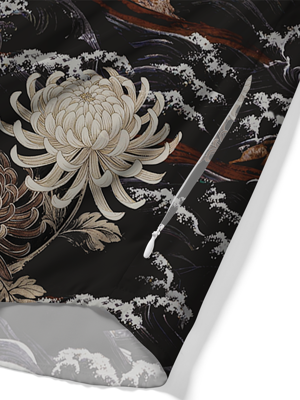 Orionride Chrysanthemums And Waves Zipper Pockets Ultra Lightweight Short Sleeves Gravel Shirt