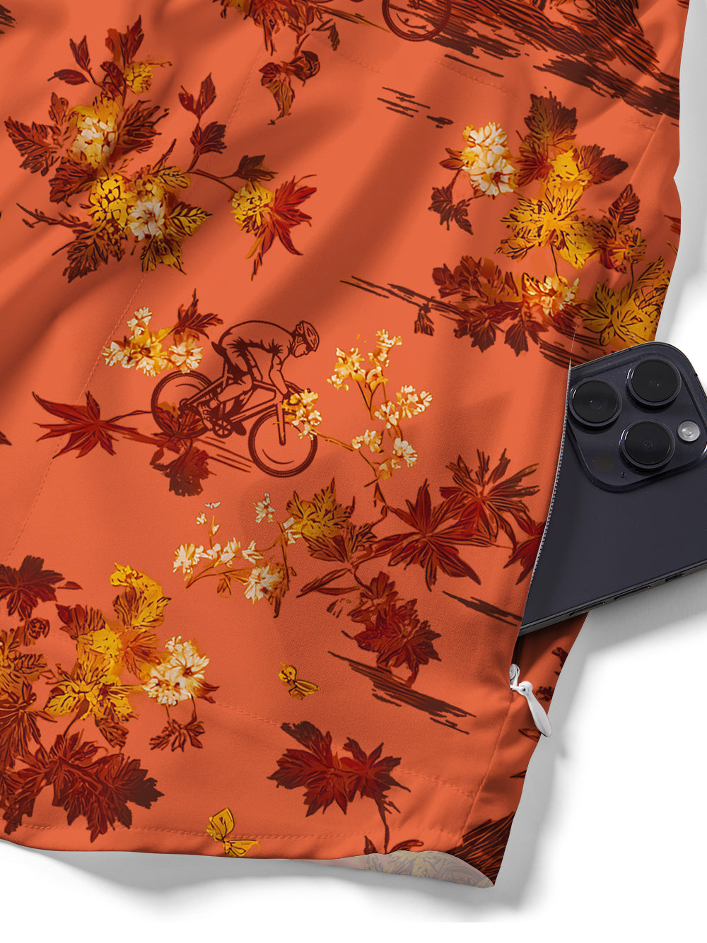 Orionride Fiery Red Leaves Zipper Pockets Ultra Lightweight Short Sleeves Gravel Shirt