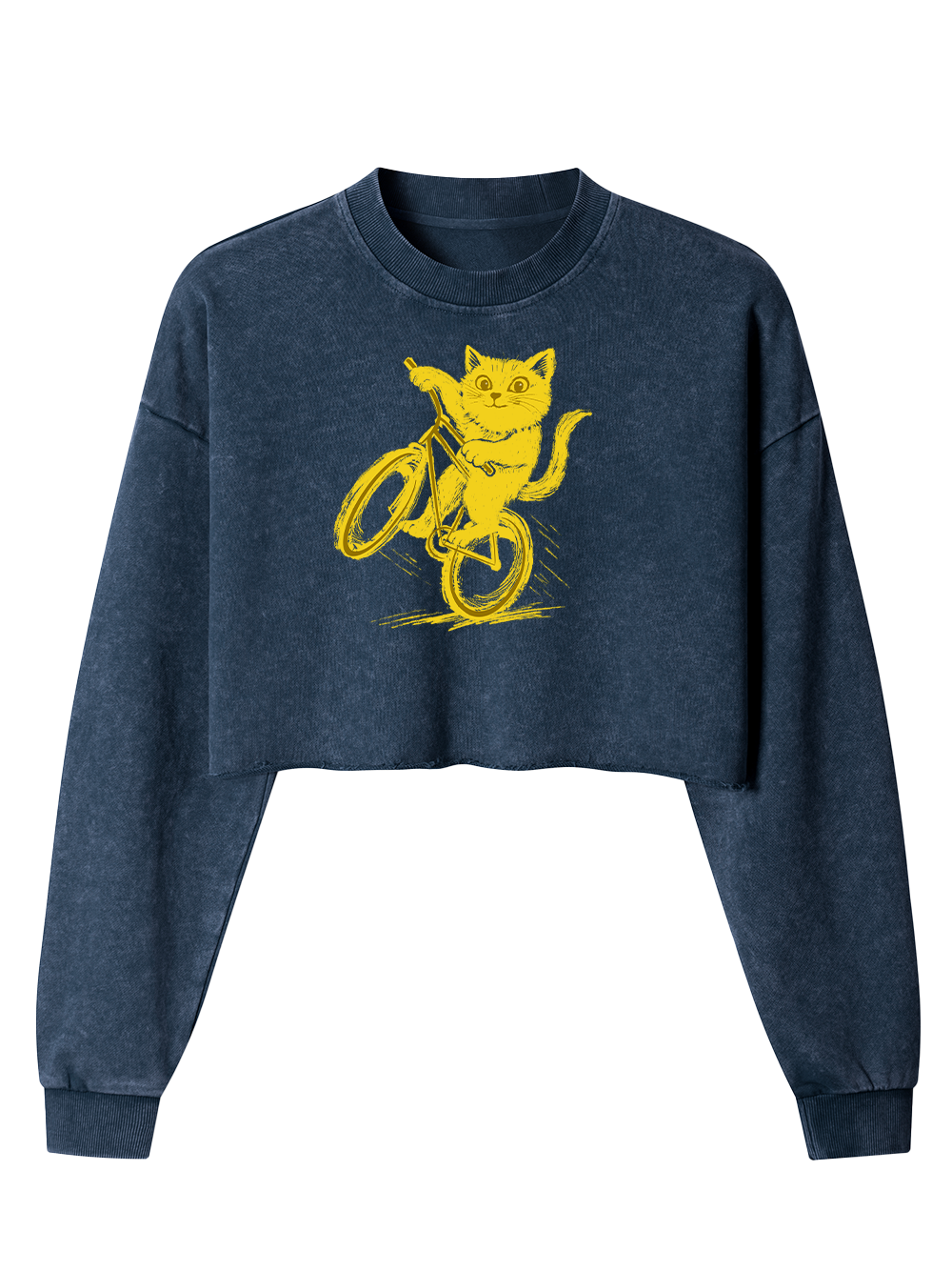 Orionride Cat Riding A Bike Women's Washed Crop Sweatshirt