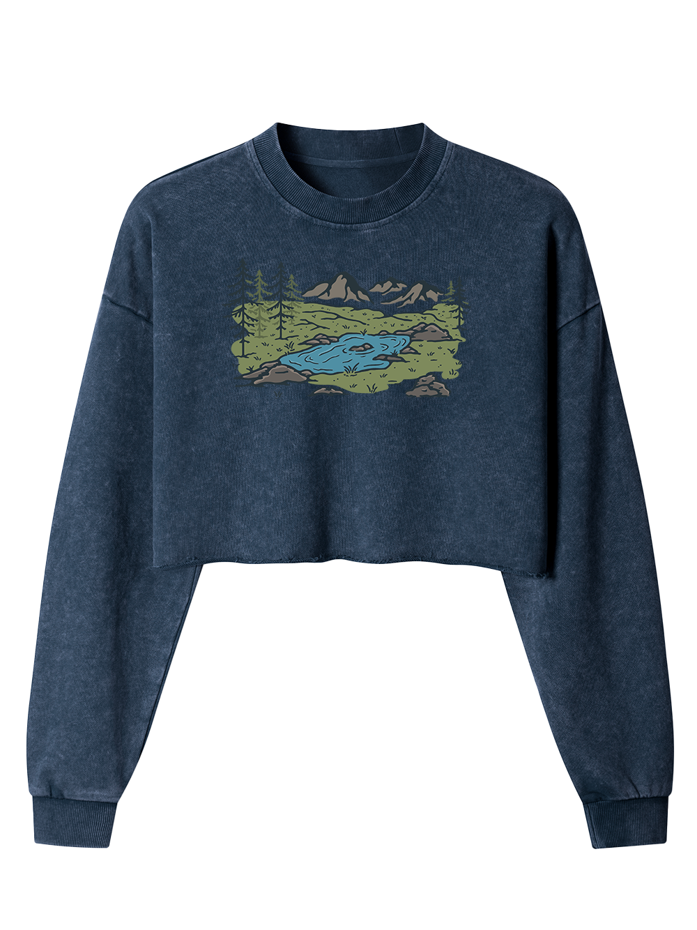 Orionride Mountain Scenery Women's Washed Crop Sweatshirt