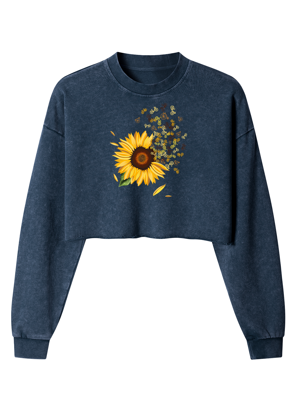 Orionride Blooming Sunflowers Women's Washed Crop Sweatshirt