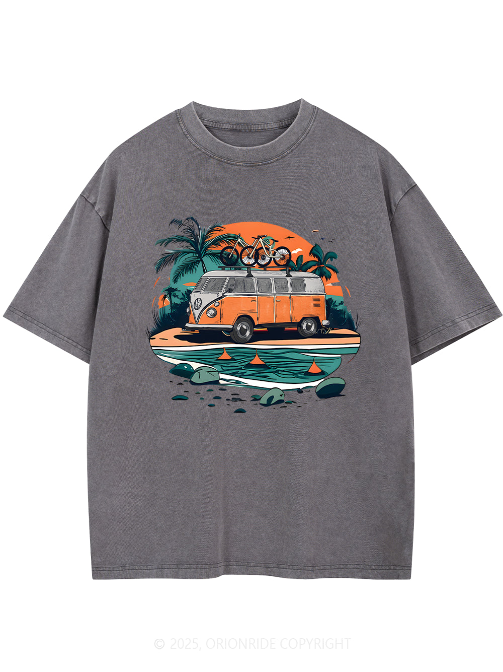 Orionride Beach Retro Car Short Sleeves Bike Washed T-Shirt